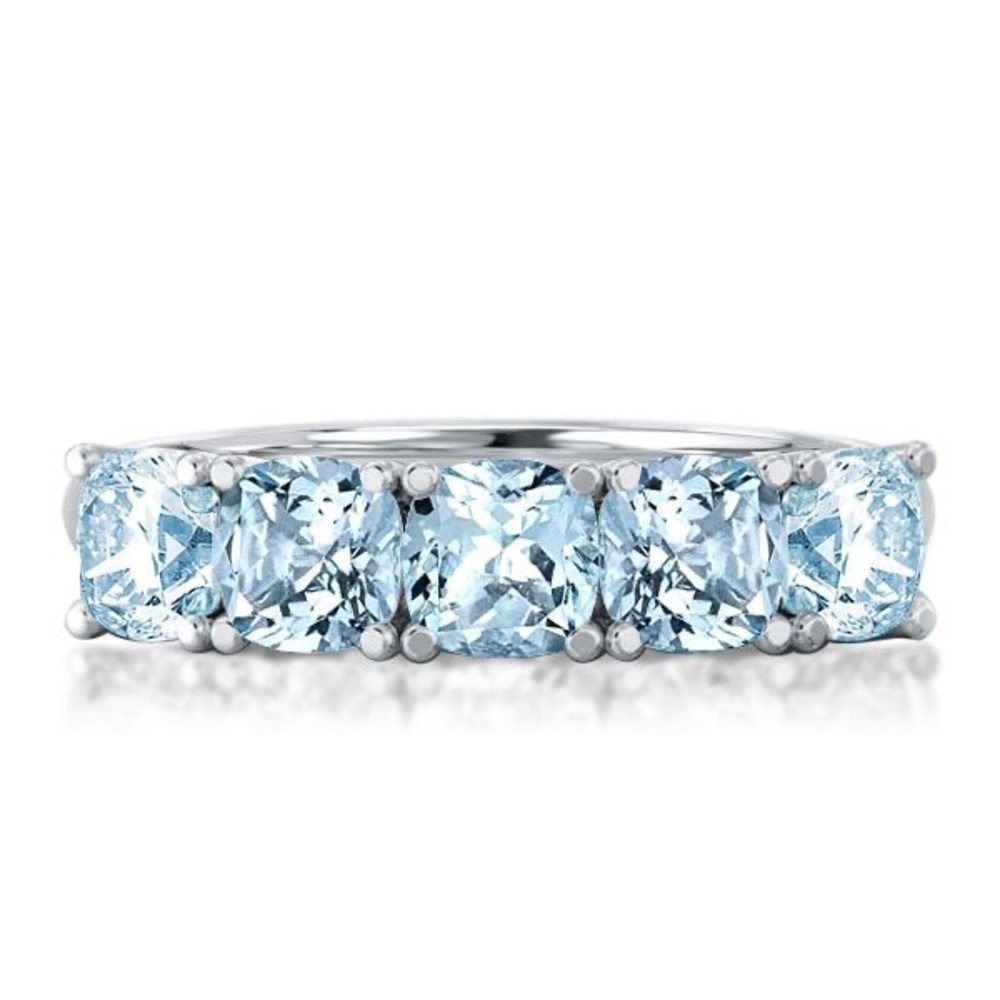 Italo Half Eternity Cushion Cut Aquamarine Ring Wedding Band Ring